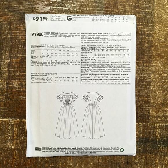 McCalls Sewing Pattern M7988 Costume Outlander Dress Civil War Ohara 6-14 UNCUT - Picture 2 of 3